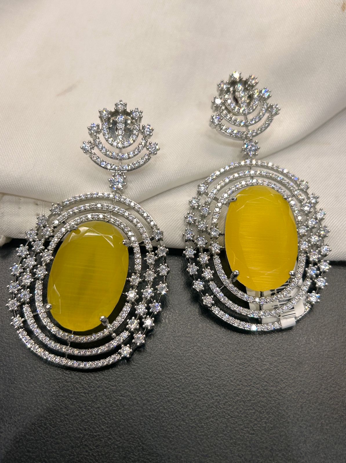 Yellow Stone Diamond Look Party Wear Earrings